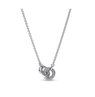 Pandora Sterling Silver Signature Intertwined Pave Pendant Necklace In Sterling Silver