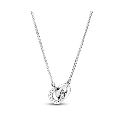 Pandora Sterling Silver Signature Intertwined Pave Pendant Necklace In Sterling Silver