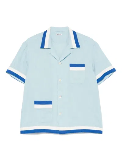 Bode Seedling Stripe Linen Camp Shirt In Blue