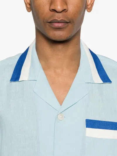 Bode Seedling Stripe Linen Camp Shirt In Blue