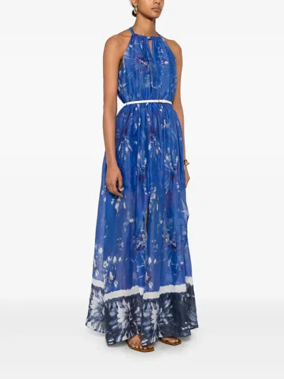Ermanno Firenze Maxikleid Mit Blumen-print In Blau