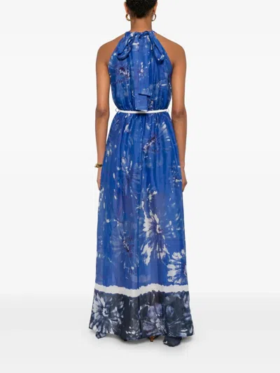 Ermanno Firenze Maxikleid Mit Blumen-print In Blau