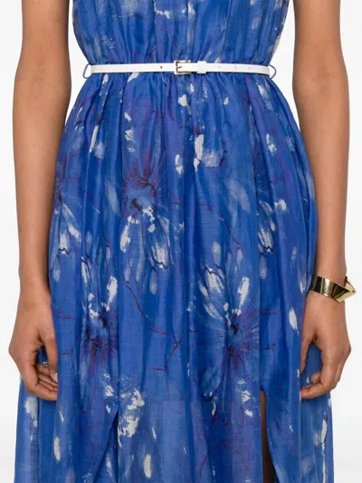 Ermanno Firenze Maxikleid Mit Blumen-print In Blau