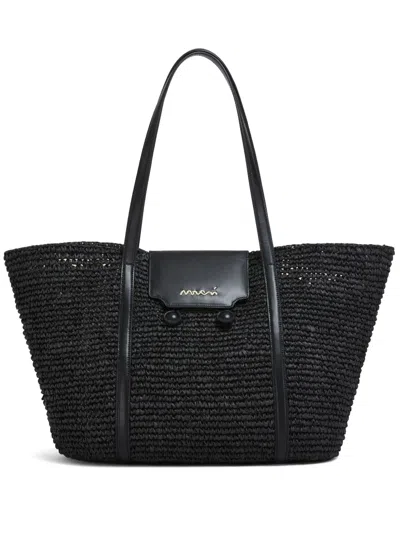 Marni Trunkaroo Tote In Black Raffia In Black