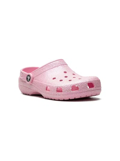 Crocs Girls Pink Comb Kids Classic Lined Glitter-embellished Rubber Clogs 6-9 Years
