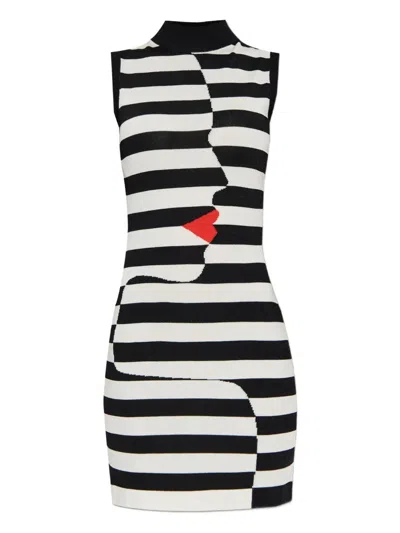 Balmain Halterneck Stripes Mini Dress In White