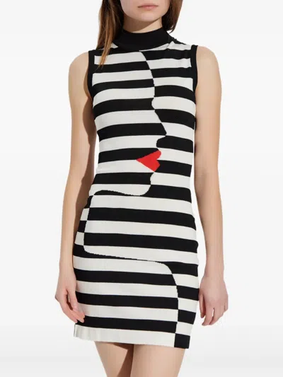 Balmain Halterneck Stripes Mini Dress In White