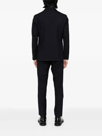 Tagliatore Black Double-breasted Virgin Wool Suit In Blau