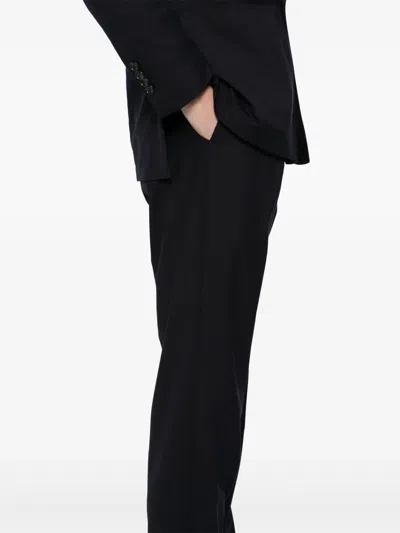 Tagliatore Black Double-breasted Virgin Wool Suit In Blau