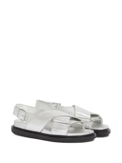 Marni Fussbett Metallic Leather Slingback Sandals In Grau