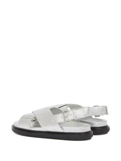 Marni Fussbett Metallic Leather Slingback Sandals In Grau