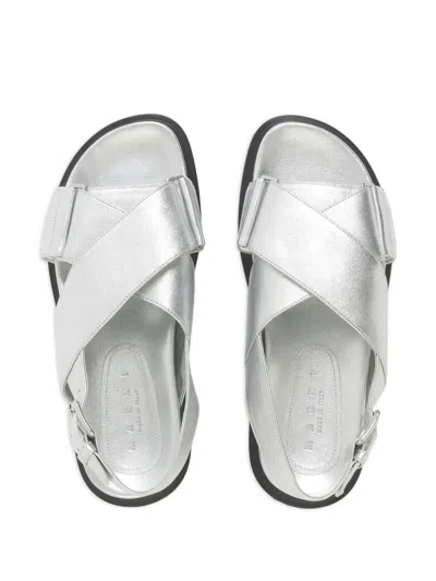 Marni Fussbett Metallic Leather Slingback Sandals In Grau