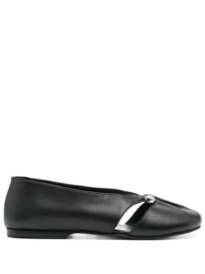 Alohas Woman Ballet Flats Black Size 7.5 Leather In Schwarz