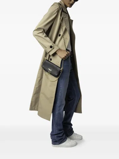 Zadig & Voltaire Womens Black Gold Rocky Ii Wing-embellished Leather Cross-body Bag In Black