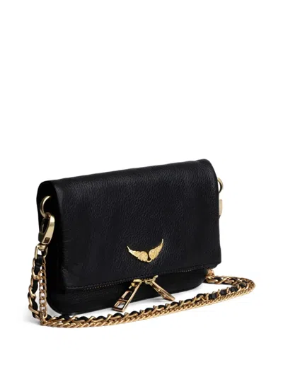Zadig & Voltaire Womens Black Gold Rocky Ii Wing-embellished Leather Cross-body Bag In Black