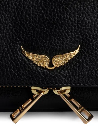 Zadig & Voltaire Womens Black Gold Rocky Ii Wing-embellished Leather Cross-body Bag In Black