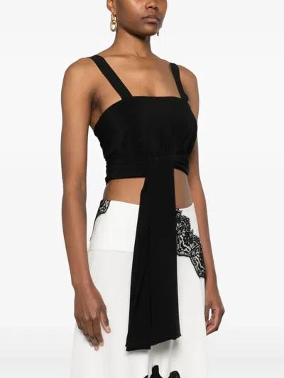 Chloé Women Cropped Tank Top With Ribbons In Black