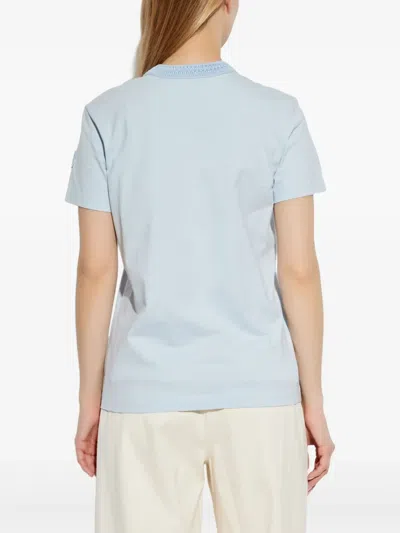 Moncler T-shirt En Coton Avec Détails En Crochet In Light Blue