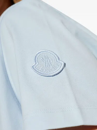 Moncler T-shirt En Coton Avec Détails En Crochet In Light Blue
