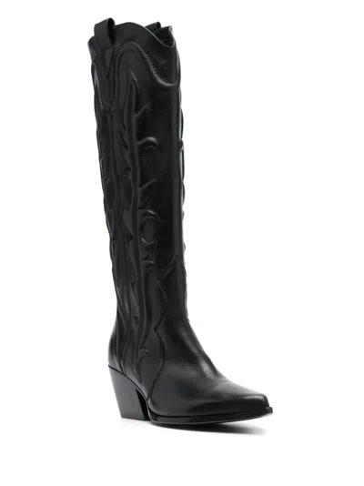 Elena Iachi 80mm Leather Texan Boots In Black