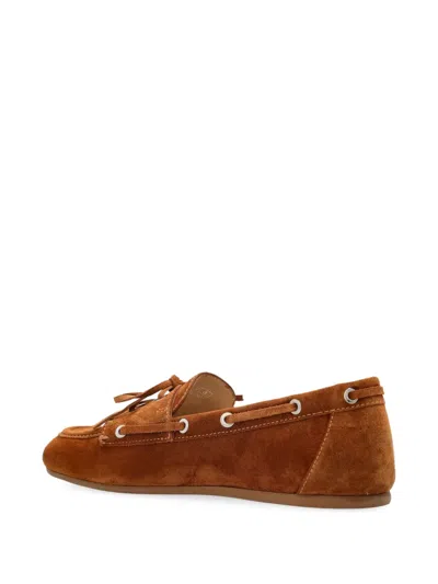 Stuart Weitzman Tinsley Suede Boat Loafers In Adobe