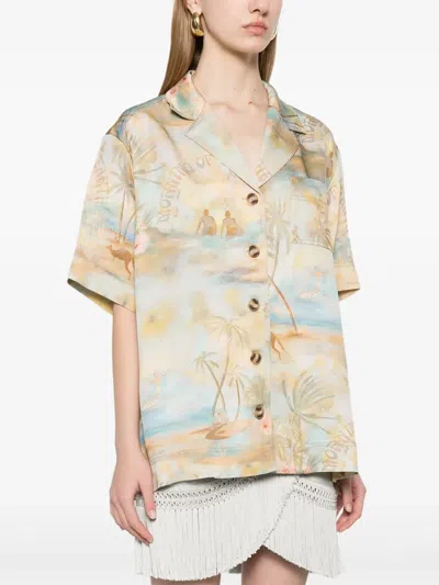 Zimmermann Beige And Light Blue Pattern Shirt In Blue