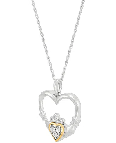 Macy's Diamond Accent Heart Pendant Necklace In Sterling Silver & 10k Yellow Gold, 16" + 2" Extender In Sterling Silver  Yellow Gold