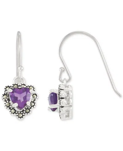 Macy's 2-pc. Set Amethyst (2 Ct. T.w.) & Marcasite Pendant Necklace & Matching Drop Earrings In Sterling Si In Amethyst