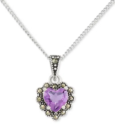 Macy's 2-pc. Set Amethyst (2 Ct. T.w.) & Marcasite Pendant Necklace & Matching Drop Earrings In Sterling Si In Amethyst