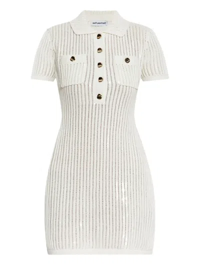 Self-portrait Mini Crochet Dress With Sequins In Neutral