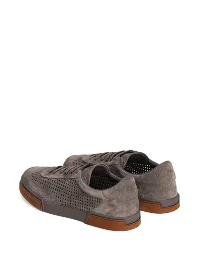 Dolce & Gabbana Portofino Yacht Perforated Distressed Suede Sneakers In Lead