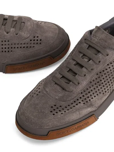 Dolce & Gabbana Portofino Yacht Perforated Distressed Suede Sneakers In Lead