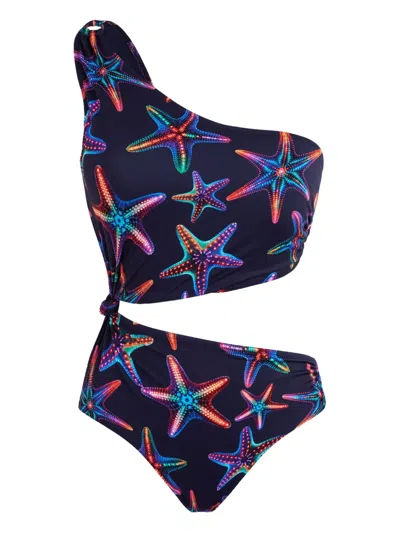 Vilebrequin Disco Stars Assymetric Bikini One-piece Swimsuit In Blue