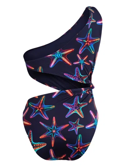 Vilebrequin Disco Stars Assymetric Bikini One-piece Swimsuit In Blue