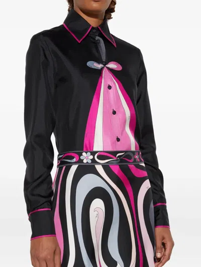 Pucci Silk Midi Skirt In Black