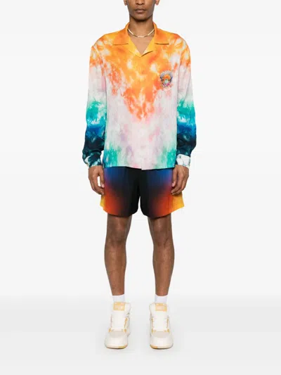 Casablanca Silk Shorts With Polyester Lining In Blue