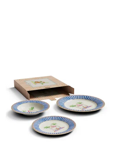 Lisa Corti Sariska Porcelain Plate Set Of 3 In White