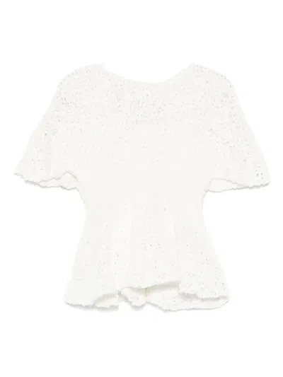 Khaite Mathilde Peplum Batwing Cotton Top In White