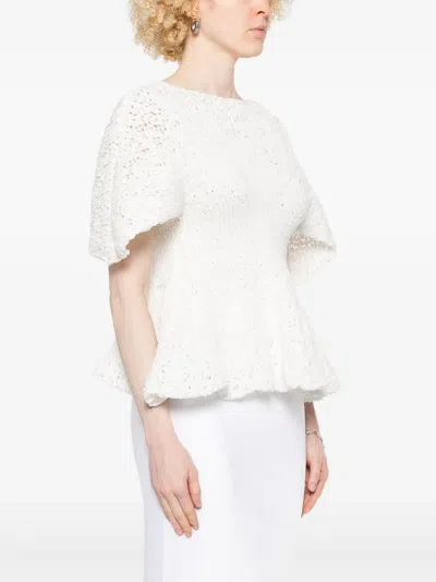 Khaite Mathilde Peplum Batwing Cotton Top In White