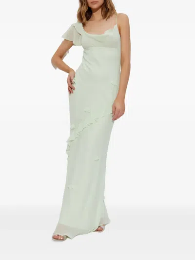 Self-portrait Self Portrait Long Georgette Dress With Floral Applique In Green