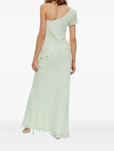 Self-portrait Self Portrait Long Georgette Dress With Floral Applique In Green