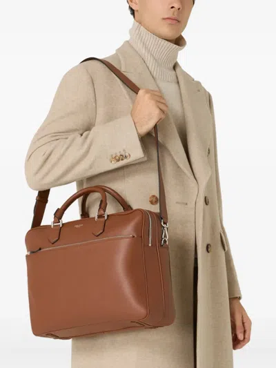 Serapian Leather Laptop Bag In Brown