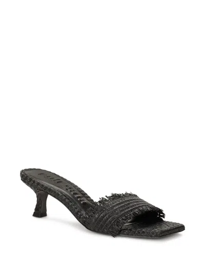 Cult Gaia Ada Frayed Kitten Mule Sandals In Black