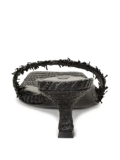 Cult Gaia Ada Frayed Kitten Mule Sandals In Black