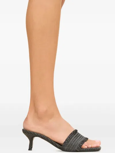 Cult Gaia Ada Frayed Kitten Mule Sandals In Black