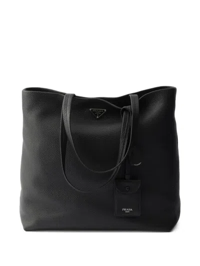 Prada Leather Tote Bag In Black