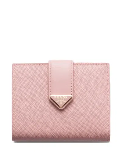 Prada Small Saffiano And Smooth Leather Wallet In Pink
