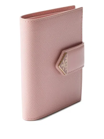 Prada Small Saffiano And Smooth Leather Wallet In Pink