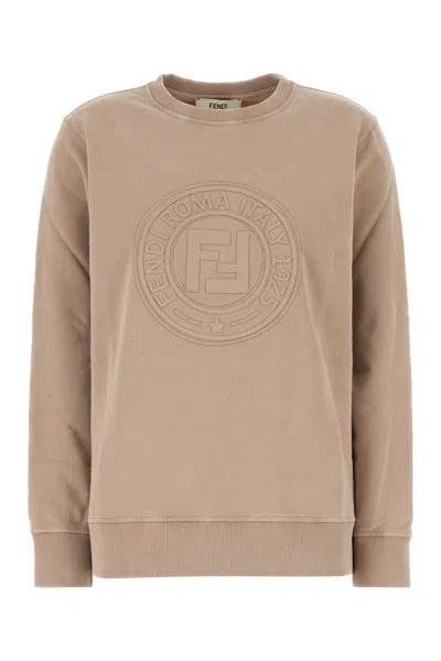 Fendi Cappuccino Cotton Oversize Sweatshirt In Nude