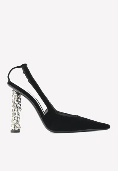 Tom Ford Jewel Heel 105 Slingback Velvet Pumps In Black